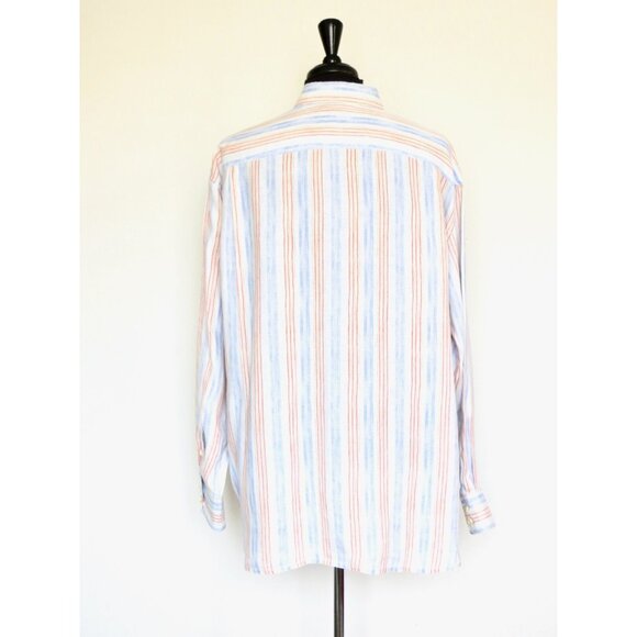 NEW! Tommy Bahama Relax 100% Linen Button Front Shirt Striped Blue Orange XXL - Picture 3 of 7
